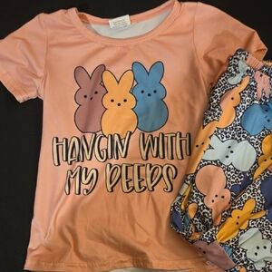 Kids Matching Set - Hangin With My Peeps - Pink and Multicolor